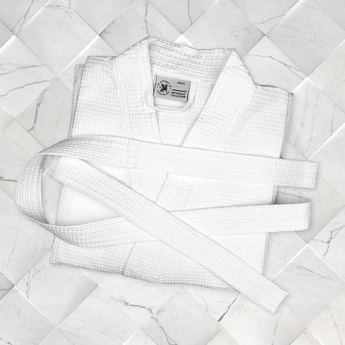 Honeycomb Waffle 60/40 Cotton-Poly Kimono Robe, 48"L, White